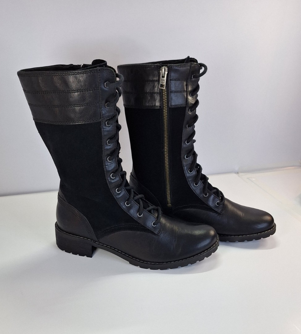 Timberland Black Leather Bethel Grunge Combat Boot Tomb Raider Utilitarian Vibe